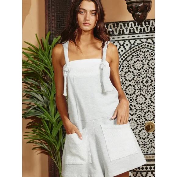 Bucketlist Gray French Terry Romper Large Tie Strap Overalls Casual - Picture 1 of 7